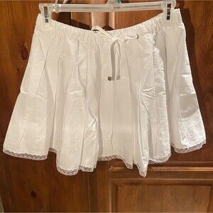 J. Crew Pleated Tie Waist Mini Skirt White Lace 100% Cotton Size Medium Coquette